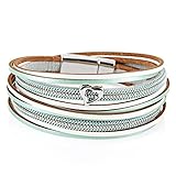 StarAppeal Armband Wickelarmband in Leder mit Herz, Kette und Magnetverschluss Silber, Damen Armband (Mint-Weiß)