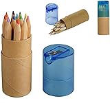 WPRO 24x Kinder Mini - Buntstifte 24 Stück Toby blau | Geburtstag | Geschenk | Mitgebsel | Jungen & Mädchen |Schule | Holz | Dose & Anspitzer