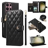 Asuwish Schutzhülle für Samsung Galaxy S23 Ultra 5G, Reißverschluss, Brieftaschen-Schutzhülle mit Displayschutzfolie und Kartenschlitz, Standfunktion, Handschlaufe, Handyzubehör, S23Ultra 23S S 23