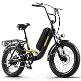 CEAYA Elektrofahrrad 20 Zoll Pedelec Aluminium Ebike Herren Damen Fat E Bike Elektro City Fahrräder mit Akku 15Ah, 3.0' Fat Tires,Gabelfederung,LED-Lichter,7 Gang