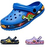 DRECAGE Unisex Kinder Clogs Pantoffeln Dinosaurier Gr.24-33 EU, Eva Gartenclogs Gummi Badeschuhe Hausschuhe für Jungen Mädchen 33 EU Blau