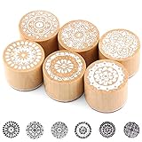 Pack of 6 Wooden Gummistempel,Wooden Craft Stempel Set,Vintage Different Floral Holz Stempel,Round Wooden Retro Motivstempel,Rubber Stamps, for Stamps DIY Scrapbooking and Card Making Decoration