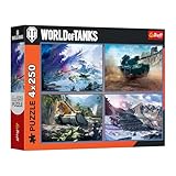 Trefl - 4-in-1-Puzzle: World of Tanks, Große Panzerschlacht - 4 x 250 Teile - Set mit Vier Puzzles für Jugendliche