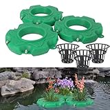 Schwimminsel Teich Blumentopf,Schwimmender Pflanzeinsatz für Gartenteich,Schwimminsel Teichpflanzen Pflanzgefäß,Teichinsel Pflanzkorb,Pflanzinsel für Wasserspiele Teichee Dekoration (Rund B, 3PCS)