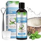 Kokosnussöl-Mundwasser 237 ml | Enthält Kokosnuss & Minze | Natürliche Zahnaufhellung | Ayurvedische Mundspülung | Mit Zungenkratzer | Alkohol- & Fluoridfrei