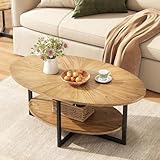 PADMA HOUSE Couchtisch Oval Holz mit Tablett, 110 * 66 Modern wohnzimmertisch mit Kreuz Metall Beine, Kaffeetisch für Wohnzimmer Schlafzimmer