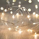Lights4fun 20er LED Draht Micro Lichterkette perlweiß Batteriebetrieb