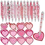 Harloon 48 Stück Valentinstag-Stifte mit Haftnotizen, Valentinstags-Herz-Kugelschreiber, Herznotizen, Klick-Kugelschreiber, Valentinstagspreise, Belohnungen für Schule, Klassenzimmer, Jungen, Mädchen,