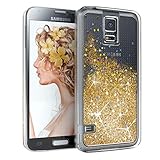 EAZY CASE Hülle kompatibel mit Samsung Galaxy S5/LTE+/Duos/Neo Schutzhülle mit Flüssig-Glitzer, Handyhülle, Schutzhülle, Back Cover mit Glitter Flüssigkeit, aus Silikon, Transparent/Durchsichtig, Gold