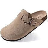 Comwarm Unisex Clogs Wildleder für Frauen aus Leder Rutschfest Pantoletten mit Premium Fußbett