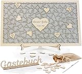Wedding Gästebuch Hochzeit mit Holzherzen I Perfekt Hochzeitsdeko I 101 Herzen I Holzen Rahmen zum Befüllen I Hochzeitsgästebuch mit Ständer und Informationstafel I Geschenk zum Hochzeitstag