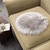 Teppich Wölkchen Kunstfell Fell-Teppich | Flauschiger Schaffell Schlafzimmer Bett-Vorleger | Fell für Stühle Stuhlkissen oder Wohnzimmer Sofa Deko | Lammfell Waschbar | 45 cm - Rund - Grau