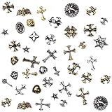 50 Stück 3D-Nagel-Charms, Kreuz Charms Nägel, Metall-Kreuz-Nagel-Charm, 3D-Nagel-Charms, Vintage-Silber, Punk, Chrom-Herz-Nagel-Charms, Nail-Art-Dekorationen