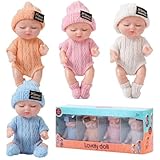 JOAASU Mini Baby Puppe, Mini Reborn Puppen, 3,5 Zoll Reborn Baby Dolls, 4 Stück Mini Baby Puppen, Mini-Puppen-Set, Babypuppen ZubehöR Set, Puppenspielzeug FüR MäDchen, Kleinkinder Und Kinder