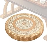 Boden-Meditationskissen, rund, gewebtes Kissen, rustikaler Strohsitz, Bohemian-Heimdekoration, Akzent für Yoga, Wohnzimmer, Terrasse, Kamin, Teestube, nachhaltige Sitzdekoration