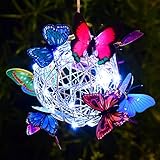 Hängende Solarleuchte, Schmetterling, Solar-Gartenleuchten mit Bunten Schmetterlingen, LED-Solarlaterne aus Metall, IP65, Wasserdichte Außen-Gartenleuchten (Sonnenschmetterling)