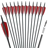 Obert 30 Zoll Bogenpfeile Carbon Pfeile Spine 600 mit 4' Rot und Schwarz Naturfeder für Bogenschießen, Jagdpfeile für Recurvebogen, Langbogen und Traditionellen Bogen (24 Stück)