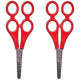 Wedo 7373 Therapeutenschere mit Doppelgriff, 17 cm Länge, 2 Kunststoff Griffaugen, abgerundete Blätter rostfrei, rot (Packung mit 2)