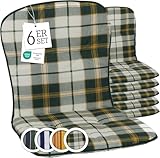 Beo Gartenstuhl-Auflagen Kos Niedriglehner 80x44 cm, 6er Set | Waschbare, UV-beständige Sitz-Kissen | Atmungsaktive Polster-Auflagen nach Öko-Tex Standard | Grün kariert | Made in EU