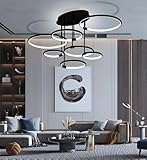 WSXEDC Schwarz 7 - Ring Dimmbare Deckenleuchte 110cm LED Schlafzimmerlampe mit Nachtlicht Designer Beleuchtung 100W Farbwechsel 2700K–6500K für Wohnzimmer Schlafzimmer Esszimmer