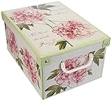 Aufbewahrungsbox mit deckel aus Karton für Kleidung und Wäsche, Pfingstrosen Kleine Kisten aufbewahrung, saisonaler Wechsel, Organizer Ideal für Vakuumbeutel oder Geschenkbox 35x25x17,5 cm