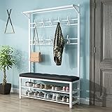 Exquisite Kleiderständer Schuhbank Kleiderhaken Kleiderbügel mit Schuhbank, 3 in 1 mit Staubank, Flurablage mit 10 Haken und 2 Etagen Ständer