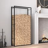 Gecheer Brennholzregal Mattschwarz 80x28x154 cm Stahl, Kaminholzregal aus Metall Brennholzständer für Kaminofen Garten Terrasse Lagerung Holzunterstand