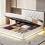JiaOyu Polsterbett 140 x 200 cm mit LED-Lichtern und großem Stauraum, Gepolstertes Bett mit hydraulischer Hebefunktion und elegantem Kopfteil, Stauraumbetten Funktionsbett, ohne matratze (160x200cm)