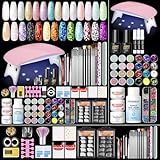 Peacecolor Acryl Nagelset Starterset Komplett-3 PCS Acryl Pulver Rosa/Klar/Weiß +36 PCS Nagel Glitter Pulver mit UV Lampe 6W,30ml Acryl Liquid Professionelles Maniküre-Kit