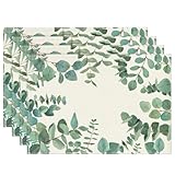 Grüner Eukalyptus Platzsets Set 4 Stück, Tischset Eukalyptus, Waschbar Platzsets Frühling Sommer Platzdeckchen, Tischset Frühling, Oster Tischdeko Küche, Drinnen Urlaub Party Deko 30x45cm