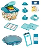 Nicer Dicer Chef Professional Gemüseschneider manuell 15-tlg, Gemüsehobel mit 5.2 L Behälter Deckel, Zerkleiner Küchenhelfer für Würfel Stifte Scheiben Streifen Juliettis, einfache Reinigung