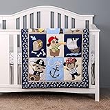 Brandream Babybett-Bettwäsche-Sets für Jungen | 4-teiliges blaues Kinderzimmer-Set nautischer Anker Palmenhund Piraten-Motiv