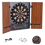 OneConcept Dartmaster 180 Dartautomat, Dartscheibe elektronisch, E-Darts, Dartboard mit bis zu 8 Spieler, virtueller Gegner, LED-Anzeigen, 12 Pfeile, braun