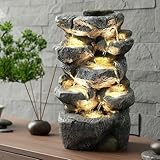 Springbrunnen Victoria mit LED Beleuchtung Zimmerbrunnen IN und Outdoor Gartenbrunnen Wasserspiel Stein Optik