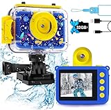 GKTZ Kinderkamera wasserdichte,Unterwasserkamera - Fotoapparat für Kinder mit 32GB SD, 1080P Digitalkamera Spielzeug für 3-12 Jahre (Dark Blau)