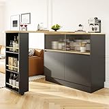 360° Swivel Bartisch, Moderne einfache Sideboard, Multifunktionale Lagerung Schrank, Drehbare mit Regale und Glas, Geeignet für Küchen und Restaurants, 90x45x100 cm, Schwarz