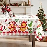 Arquiel Weihnachten Lebkuchen Tischdecke Rechteckige, Winter Weihnachtsmann Rot Tischtuch Abwaschbar Pflegeleicht Tischdecken Wasserabweisend für Party Abendessen Festival Dekor(152 x 213 cm)