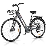 AOIHO E Bike, 28'' EBike Herren E-Bike Damen mit 𝐃𝐫𝐞𝐡𝐦𝐨𝐦𝐞𝐧𝐭𝐬𝐞𝐧𝐬𝐨𝐫, 250W Motor Elektrofahrräder Trekkingrad E Fahrrad mit 6-Gang, 3 Modi, Pedelec Citybike Elektrofahrrad für Erwachsene
