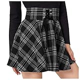 Generic Damen Plissee Miniröcke Kariert Hohe Taille Kurze A-Linie Flare Lace-up Schnürung Punk Gothic Rock Kleidung Gothic Kawaii Harajuku Top e-Girl Teenager Mädchen Rock Clothes, Schwarz, S