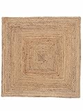 carpetfine Juteteppich Nele Beige handgewebt aus Jute 80x80 cm | Kleiner Quadratischer Naturfaserteppich im Boho Style für Wohnzimmer, Küche und im Flur