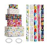 (5 Rollen) Geschenkpapier geburtstag – 43 cm x 300 cm, ideales geschenkpapier kinder jungen, Recycelbares geschenkpapier rolle Erwachsene, für alle Geburtstagsfeiern und Anlässe.
