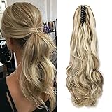 Cybelleza Haar Extensions Zopf Haarteil Clip in Ponytail Extensions Claw Pferdeschwanz Haarverlängerung wie Echthaar Gewellt Lockig Kunsthaare Lang Voluminös Ombre (Aschblond&Gebleichtes Blond)