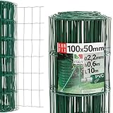 Maschendrahtzaun - verzinkter Stahl Grün PVC-beschichtet, 100 x 50 mm, Ø 2.2 mm, 60 cm x 10 m, Gartenzaun Hundezaun Wildzaun Hühnerzaun Drahtgitter Zaun Schweißgitter, Lun Fix