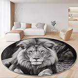 Waschbare Runde Teppiche 120 cm, Nahaufnahme Porträt Löwe Rutschfester Runder Teppich für das Wohnzimmer, Bunt Weicher Niedrigfloriger Teppich für unter den Esstisch