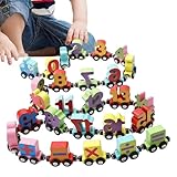 Yaztauho Holz-Zahleneisenbahn-Set, magnetisches Alphabet-Eisenbahn-Set - Magnetisches Cartoon-Zahlenspielzeug | Buchstaben-Lernspielzeug, pädagogisches Kinderspielzeug für Zuhause, Kindergarten,