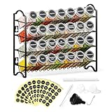 Enjoior Gewürzregal Set mit 28 Gewürzgläsern & 120 Etiketten - Gewürz Organizer für Küche & Schrank - Gewürzregal Wand oder Stehend - Komplettes Gewürz-Aufbewahrungssystem (Schwarz)