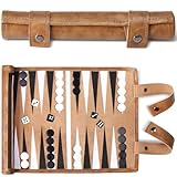 Reise Backgammon,Back Gammon Spiel aus massivem Holz - Klassisches Brettspiel für Familien,Reisen und Strategie-Liebhaber,Tragbar und langlebig (Braun)