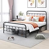 Bettgestell für Doppelbett, mit Kopfteil und Fußteil, strapazierfähig, Schwarz
