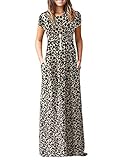 AUSELILY Damen Kurzarm Sommer Casual Long Maxi Kleider mit Taschen Leopard L