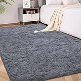 FVVRAX Flauschiger Hochflor Teppich 120x180 cm Grau | Extra weicher Shaggy Teppich rutschfest für Wohnzimmer Schlafzimmer | Kuscheliger Bodenteppich für Kinder Haustiere
